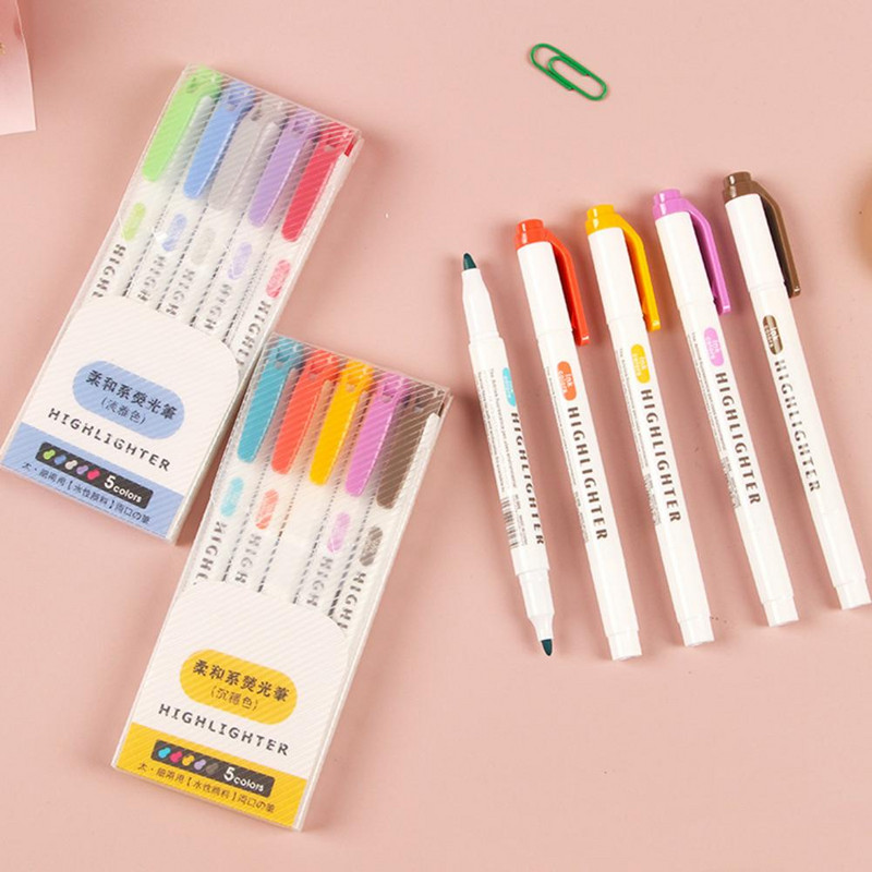 Пишете плавно 5 бр. Практичен удобен захват Флуоресцентен маркер Униформа за извеждане на мастило Канцеларски материали