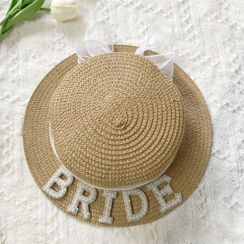 Mireasă Pălărie de paie Pearl Mire Hat Burlaci Petrecere Pălărie Boater Femei DXAA