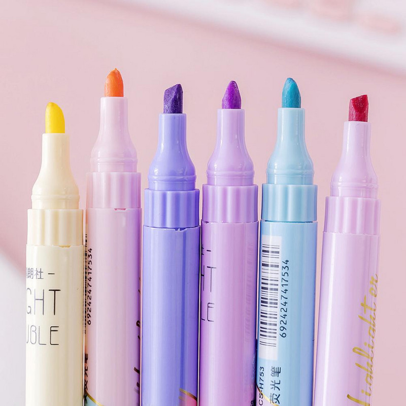6 бр./компл. Практични 12 цвята Писалка за маркиране на учебни книги Пластмасова флуоресцентна писалка Ярки цветни офис консумативи