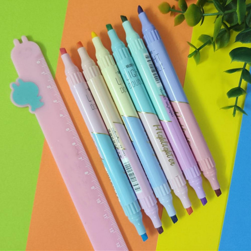 6 бр./компл. Практични 12 цвята Писалка за маркиране на учебни книги Пластмасова флуоресцентна писалка Ярки цветни офис консумативи