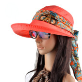 Lady Women Summer Outdoor Hat Riding Anti-UV Sun Hat Beach Αναδιπλούμενο αντηλιακό με λουλουδένια στάμπα Καπέλα λαιμού Πρόσωπο με φαρδύ γείσο