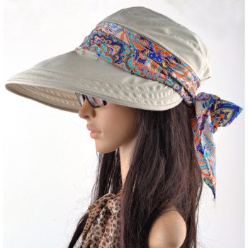 Lady Women Summer Outdoor Hat Riding Anti-UV Sun Hat Beach Αναδιπλούμενο αντηλιακό με λουλουδένια στάμπα Καπέλα λαιμού Πρόσωπο με φαρδύ γείσο