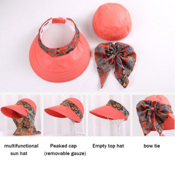 Lady Women Summer Outdoor Hat Riding Anti-UV Sun Hat Beach Αναδιπλούμενο αντηλιακό με λουλουδένια στάμπα Καπέλα λαιμού Πρόσωπο με φαρδύ γείσο