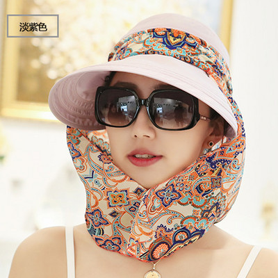 Lady Women Summer Outdoor Hat Riding Anti-UV Sun Hat Beach Αναδιπλούμενο αντηλιακό με λουλουδένια στάμπα Καπέλα λαιμού Πρόσωπο με φαρδύ γείσο
