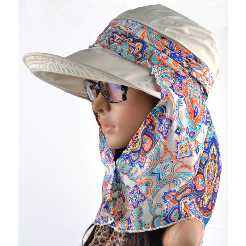Lady Women Summer Outdoor Hat Riding Anti-UV Sun Hat Beach Foldable Sunscreen Floral Print Caps Neck Face Wide Brim Hat