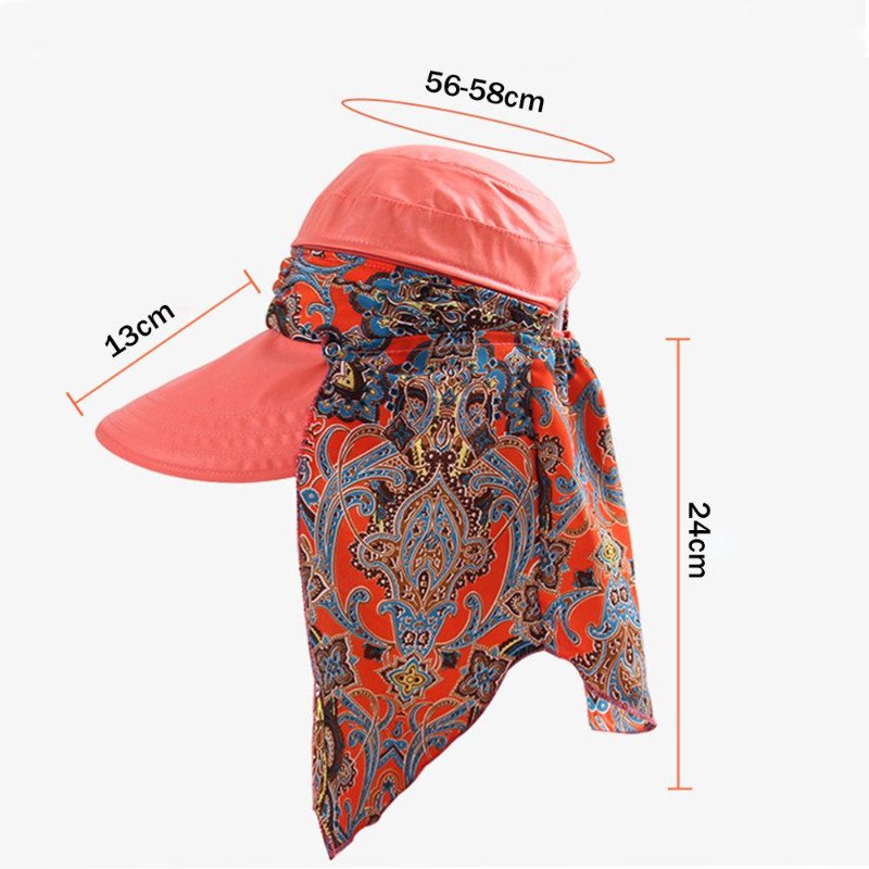 Lady Women Summer Outdoor Hat Riding Anti-UV Sun Hat Beach Foldable Sunscreen Floral Print Caps Neck Face Wide Brim Hat