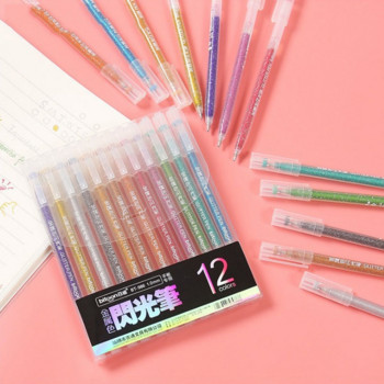 12 цвята Детска флаш цветна гел химикалка Маркер Хайлайтер Направи си сам писалка за оцветяване