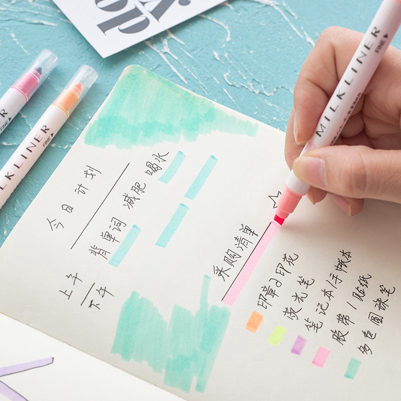 Marcator marcator proaspăt cu două capete, cu 12 culori, de culoarea bomboanelor, stilou manual cu graffiti color pentru studenți