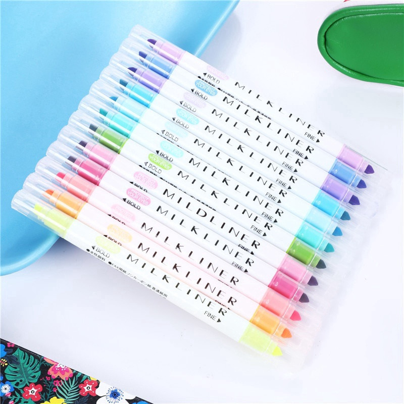 Marcator marcator proaspăt cu două capete, cu 12 culori, de culoarea bomboanelor, stilou manual cu graffiti color pentru studenți