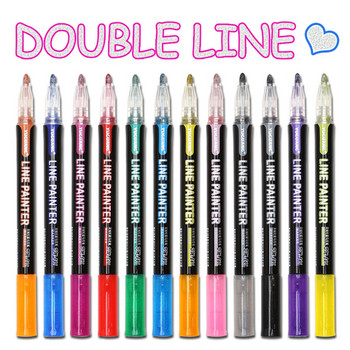 8 цвята 1 mm двоен контур с хайлайтър с двойна линия, набор от бляскави художествени писалки, маркери за ученически писалки, книги, писане, рисуване, лексикон, инструмент