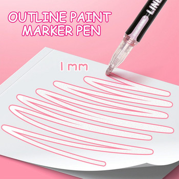 8 Χρώματα 1mm Σετ στυλό επισήμανσης με περίγραμμα διπλής γραμμής Glitter Art Marker For Student Books Writing Drawing Scrapbook