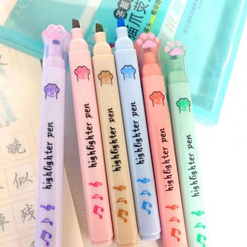 6Pcs Smooth Highlighter Pens Plastic Marker Pens Cat Paw Safe Χωρίς οσμές Σήμανση στυλό γκράφιτι