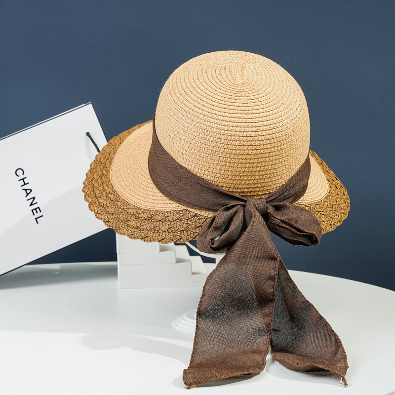 Pălărie de paie pentru femei, cu fundă, pălărie de protecție UV, rezistentă la vânt în aer liber, Pălării de soare, șapcă cu vizor INS, pălărie casual de paie pentru femei
