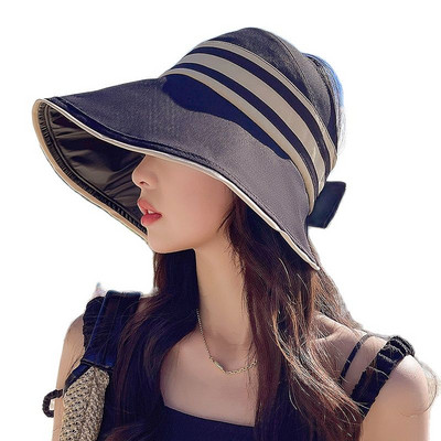 Női pamut széles karimájú napellenző sapka UV védelem napvédő sapkák Outdoor Csíkos alkalmi lovaglás futó horgászat lófarok sapka gorros