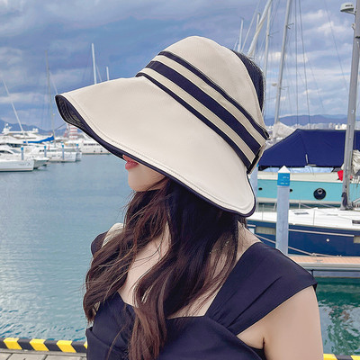 Női pamut széles karimájú napellenző sapka UV védelem napvédő sapkák Outdoor Csíkos alkalmi lovaglás futó horgászat lófarok sapka gorros