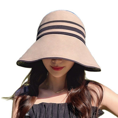 Női pamut széles karimájú napellenző sapka UV védelem napvédő sapkák Outdoor Csíkos alkalmi lovaglás futó horgászat lófarok sapka gorros