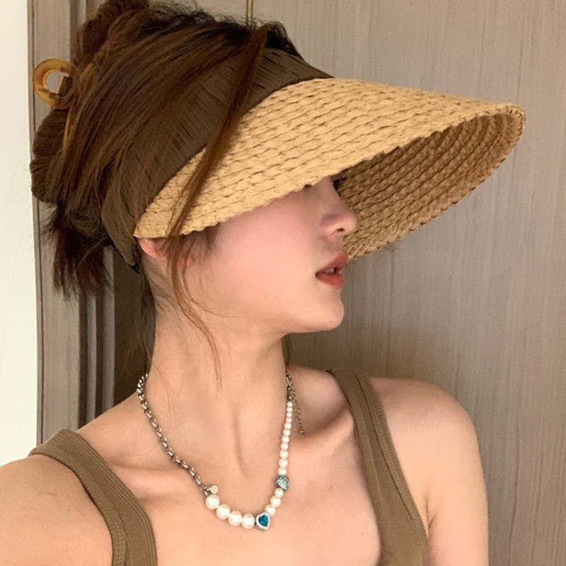 2023 Лято на открито Колоездене Сенник Слънцезащитен Слама Празен цилиндър Темперамент Дамски големи стрехи UV Защита Шапка от пясъчна слама