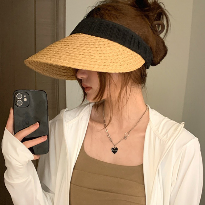 2023 Лято на открито Колоездене Сенник Слънцезащитен Слама Празен цилиндър Темперамент Дамски големи стрехи UV Защита Шапка от пясъчна слама