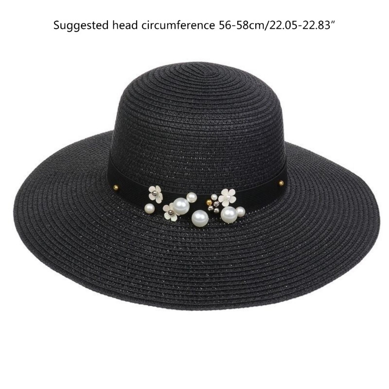 Ръчно изработена плажна шапка с широка периферия, тъкана каубойска шапка за жени, мъже, парти с перли, шапка за каубойка за къмпинг