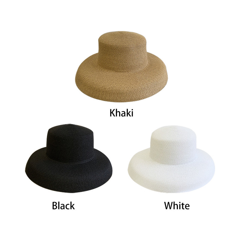 Дамски преносими аксесоари Лято на открито Масивна елегантна слънцезащита Пътуване Сгъваема голяма широка периферия Плажна кръгла сламена шапка