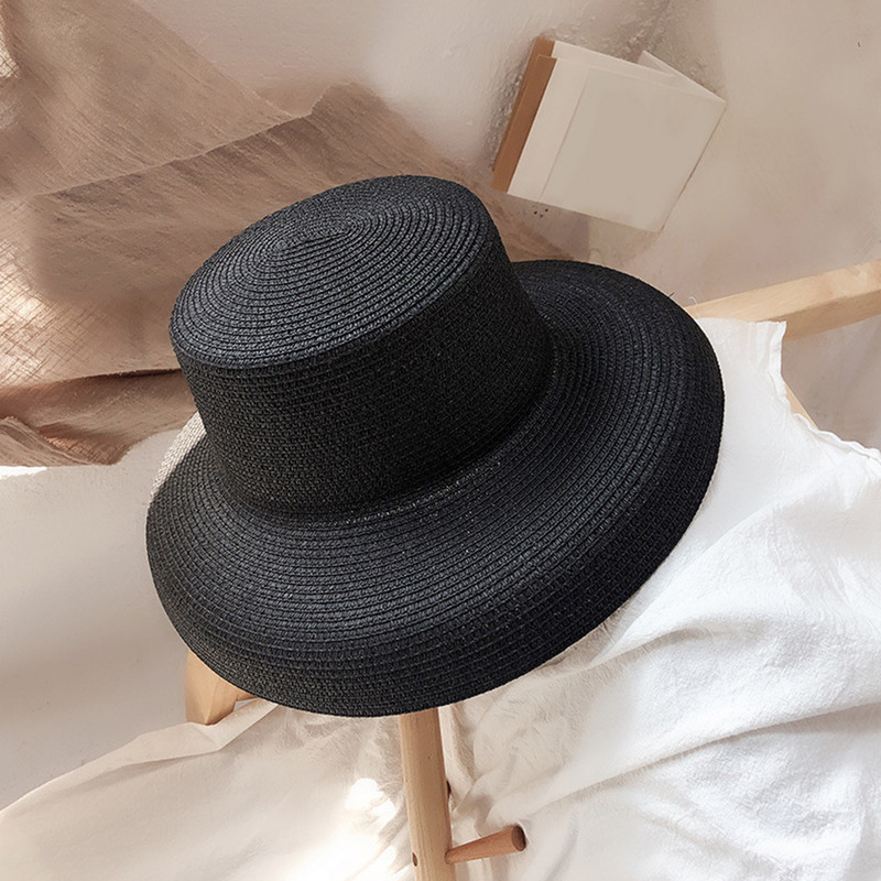 Дамски преносими аксесоари Лято на открито Масивна елегантна слънцезащита Пътуване Сгъваема голяма широка периферия Плажна кръгла сламена шапка