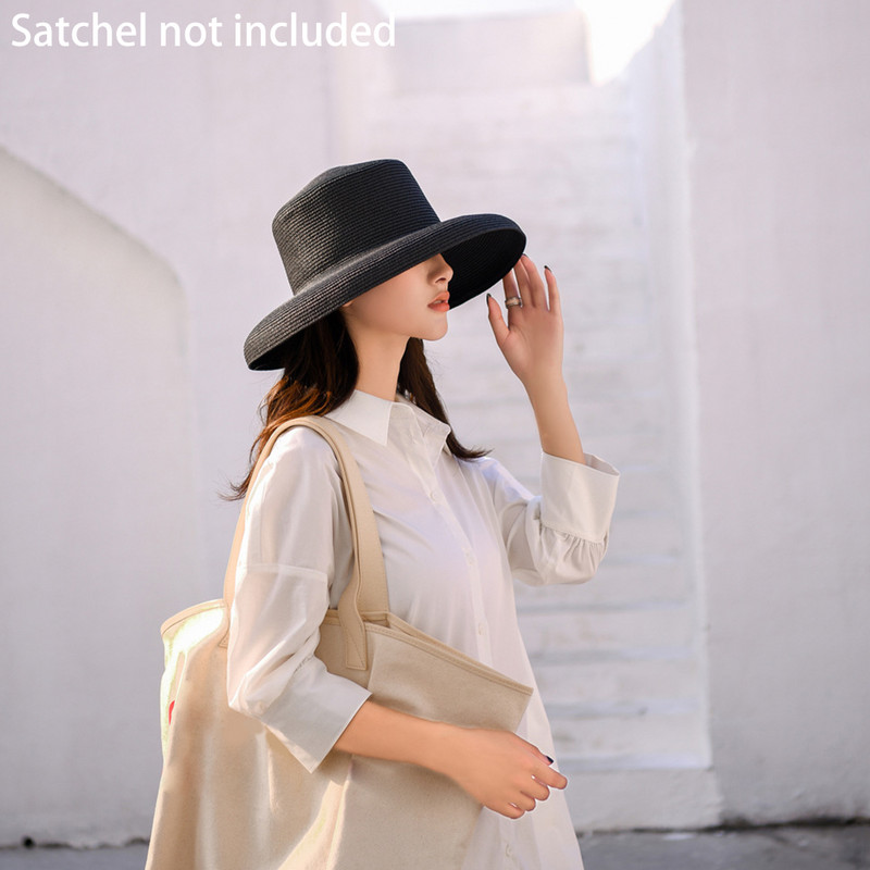 Дамски преносими аксесоари Лято на открито Масивна елегантна слънцезащита Пътуване Сгъваема голяма широка периферия Плажна кръгла сламена шапка