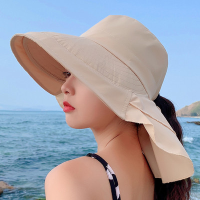 Sparsil nyári sapka nőknek széles karimájú UV védelem Panama vödörsapkák Korea stílusú kirándulási strandra összecsukható lófarok napernyő sapkák