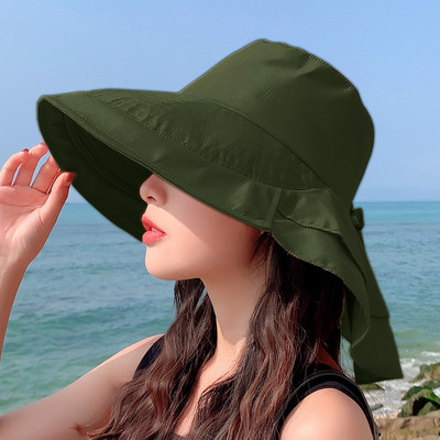 Sparsil nyári sapka nőknek széles karimájú UV védelem Panama vödörsapkák Korea stílusú kirándulási strandra összecsukható lófarok napernyő sapkák