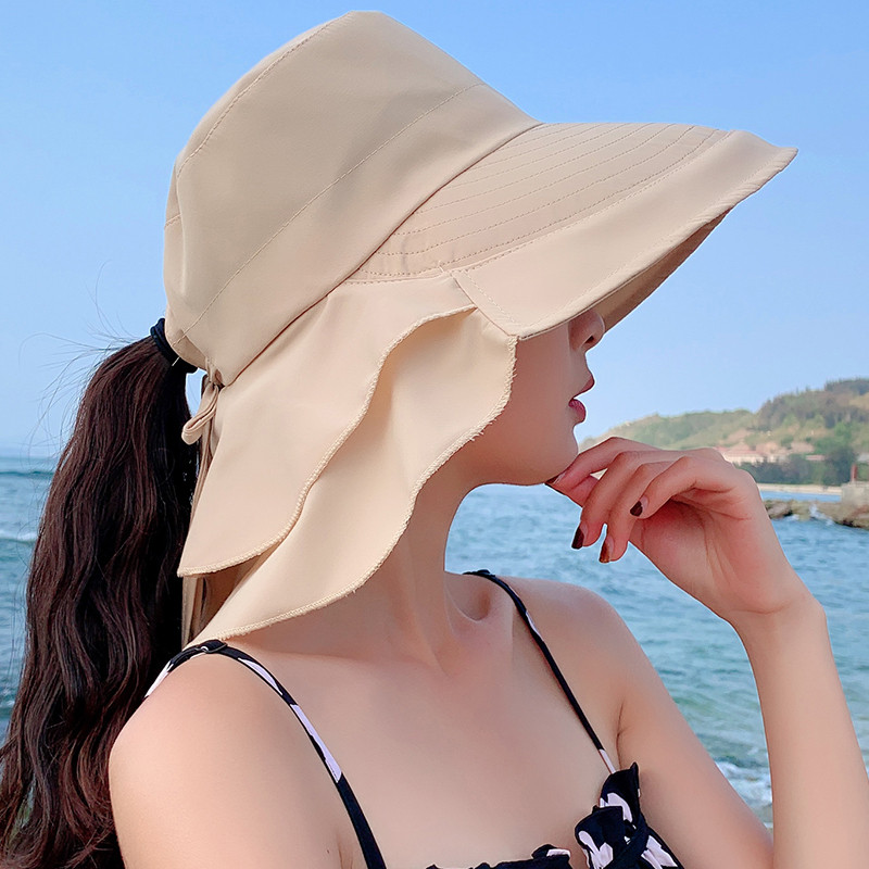 Pălărie de vară Sparsil pentru femei cu boruri largi, protecție UV, pălării cu găleată Panama, în stil coreean, ieșire la plajă, șapci de soare pliabile cu coadă de cal