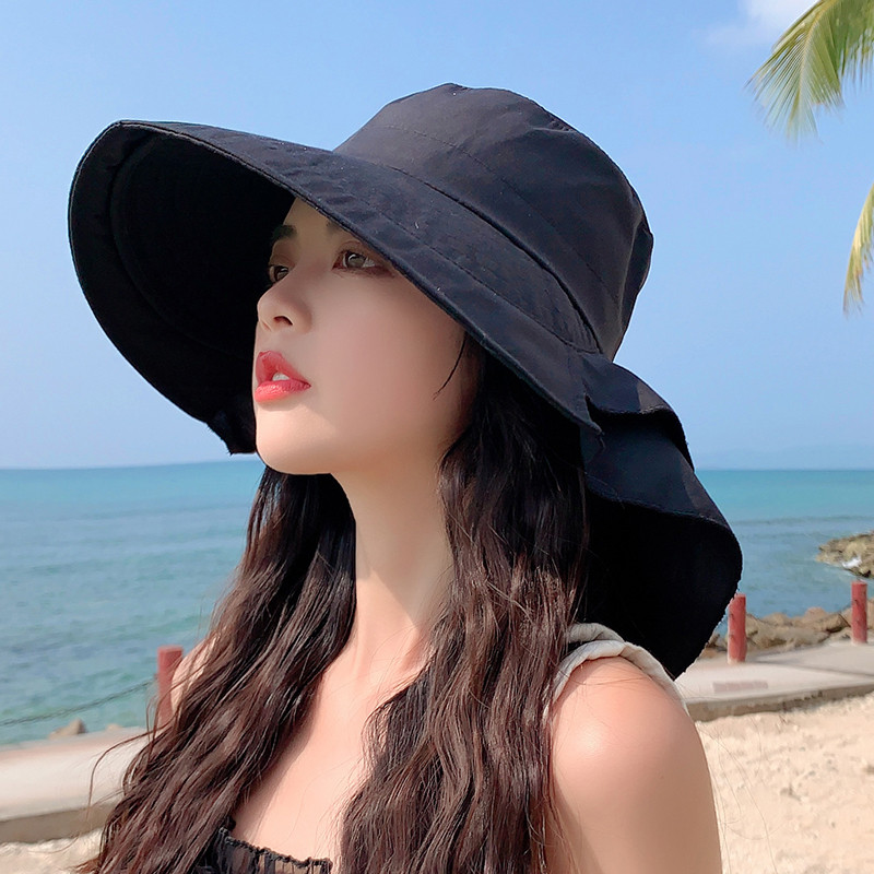 Pălărie de vară Sparsil pentru femei cu boruri largi, protecție UV, pălării cu găleată Panama, în stil coreean, ieșire la plajă, șapci de soare pliabile cu coadă de cal