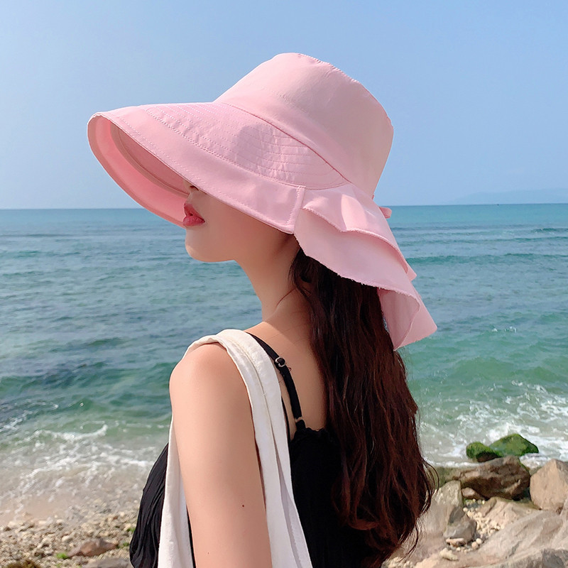 Pălărie de vară Sparsil pentru femei cu boruri largi, protecție UV, pălării cu găleată Panama, în stil coreean, ieșire la plajă, șapci de soare pliabile cu coadă de cal