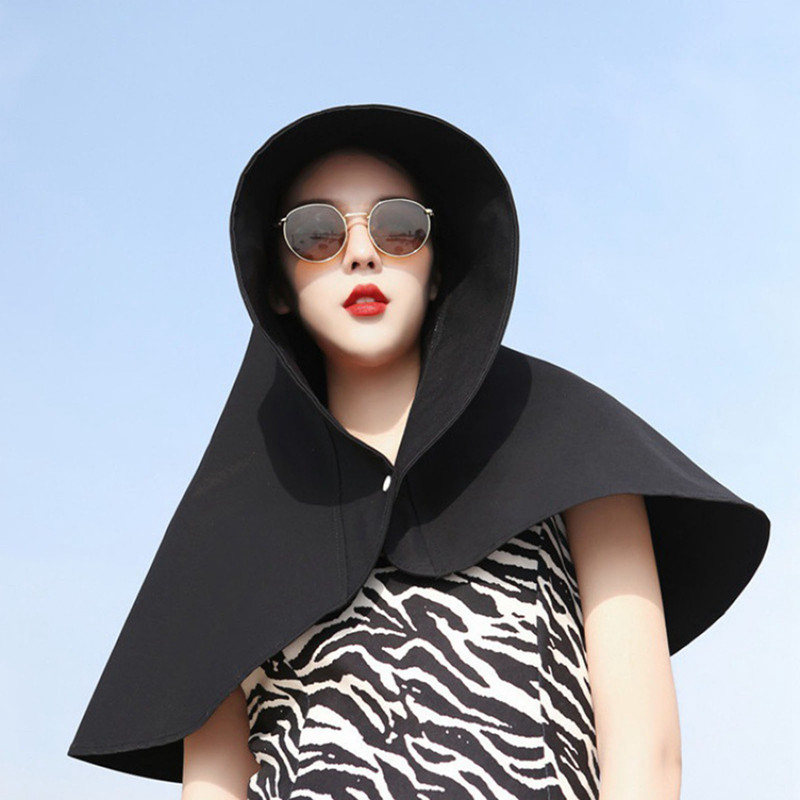 Nou stil de protecție a gâtului cu protecție solară pentru femeie streașină mare umbrelă de soare lungă anti-ultravioletă în aer liber șal pălărie găleată 56-58cm