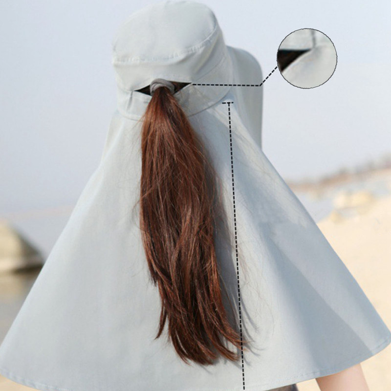 Nou stil de protecție a gâtului cu protecție solară pentru femeie streașină mare umbrelă de soare lungă anti-ultravioletă în aer liber șal pălărie găleată 56-58cm