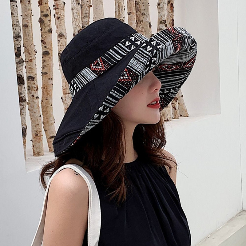 Дамска шапка Шапка-кофа Панамски жени Four Seasons Рибарска шапка Шапка с голяма периферия Двустранна рибарска шапка Слънчева козирка Шапка