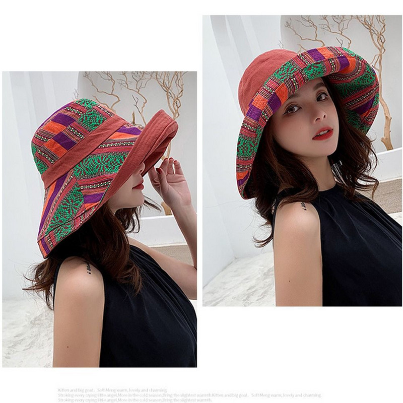 Дамска шапка Шапка-кофа Панамски жени Four Seasons Рибарска шапка Шапка с голяма периферия Двустранна рибарска шапка Слънчева козирка Шапка