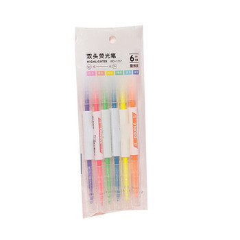Двустранни хайлайтери с широки и фини върхове Различни цветове Химикалки с двоен връх 6 цвята за студентски класни хайлайтери