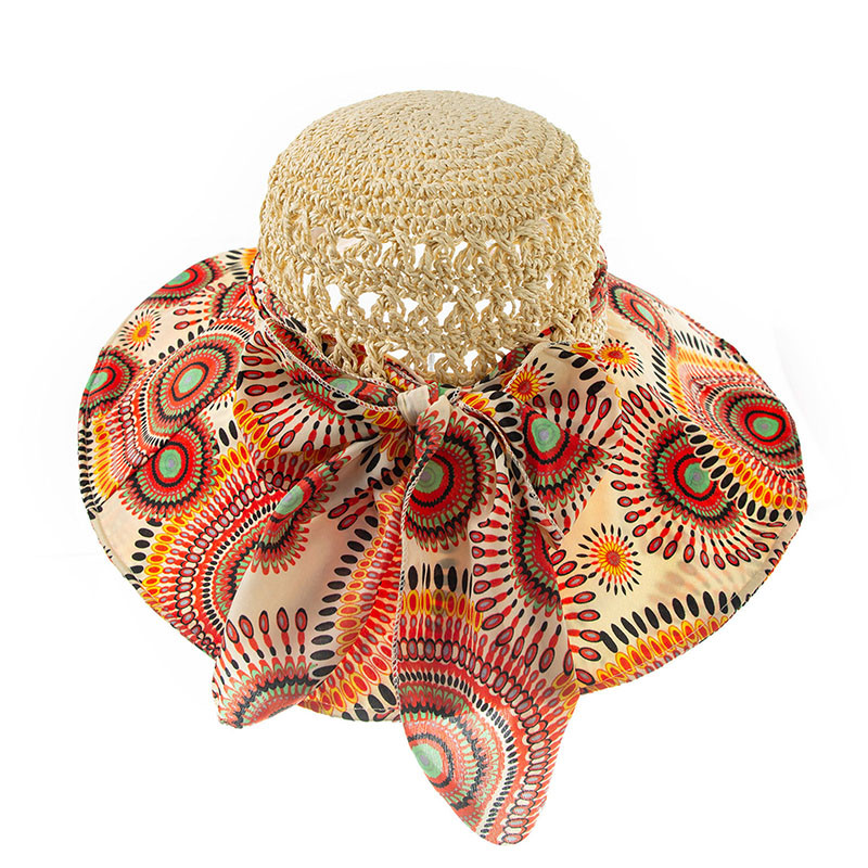 4 цвята Дамска сгъваема широкопола шапка за слънце Ins Сенник в бохемски стил Летен плаж Слънцезащитен крем Сламена шапка Шапка за слънце