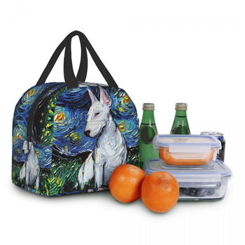 Starry Night Bull Terrier Dog Θερμομονωμένη τσάντα μεσημεριανού γεύματος Φορητό κουτί μεσημεριανού γεύματος για γυναικεία τσάντα αποθήκευσης για πικνίκ πολλαπλών χρήσεων