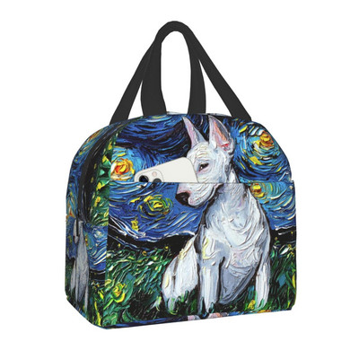 Starry Night Bull Terrier kutya hőszigetelt ebédlőtáska Hordozható ebédlődoboz női multifunkciós pikniktároló táska számára
