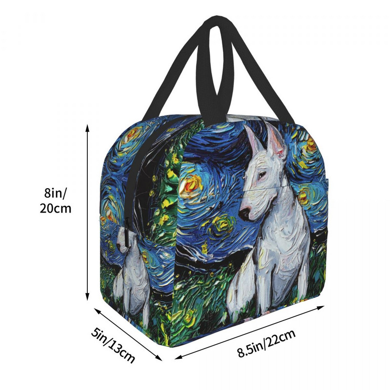 Starry Night Bull Terrier Dog Geantă de prânz termoizolată Cutie de prânz portabilă pentru femeie, geantă multifuncțională pentru picnic.