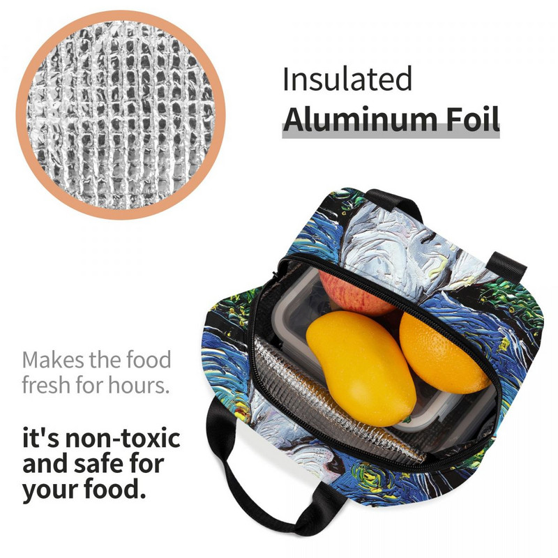 Starry Night Bull Terrier Dog Geantă de prânz termoizolată Cutie de prânz portabilă pentru femeie, geantă multifuncțională pentru picnic.