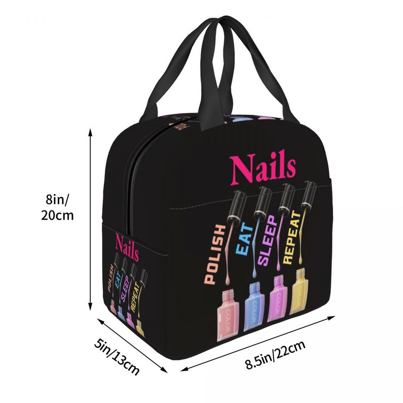 Чанта за обяд с принт на лак за нокти Козметично червило Дамска топъл охладител Изолирана кутия за обяд за ученик Училищен пикник Хранителни чанти