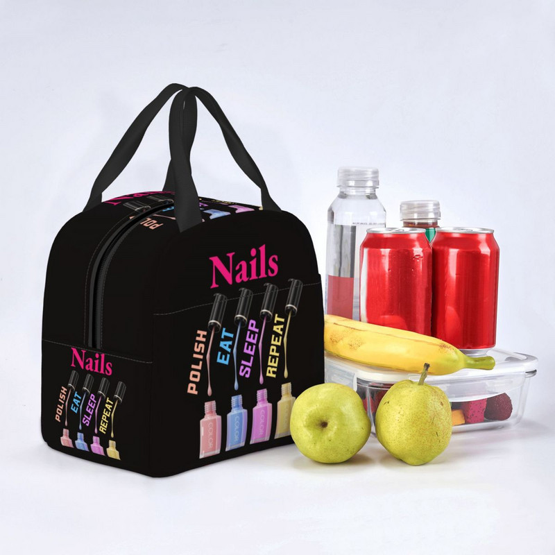 Чанта за обяд с принт на лак за нокти Козметично червило Дамска топъл охладител Изолирана кутия за обяд за ученик Училищен пикник Хранителни чанти