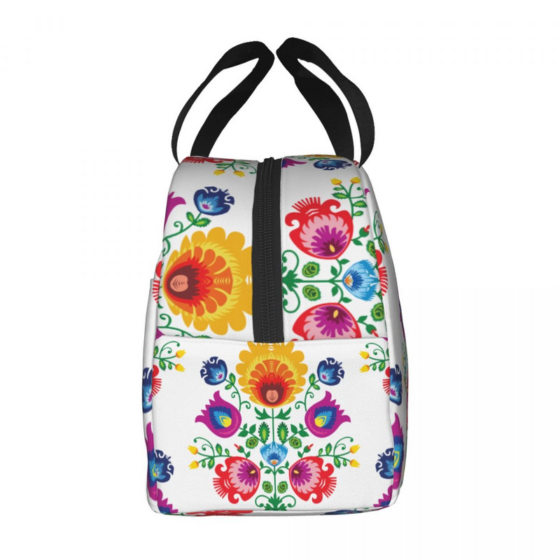 Полска фолклорна флорална чанта за обяд Полска флорална арт охладителна термоизолирана кутия за обяд за жени, деца, училищни чанти за храна за пикник