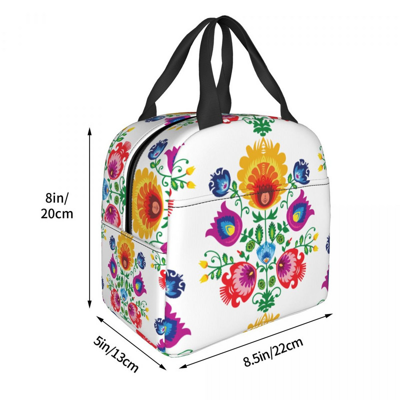 Полска фолклорна флорална чанта за обяд Полска флорална арт охладителна термоизолирана кутия за обяд за жени, деца, училищни чанти за храна за пикник