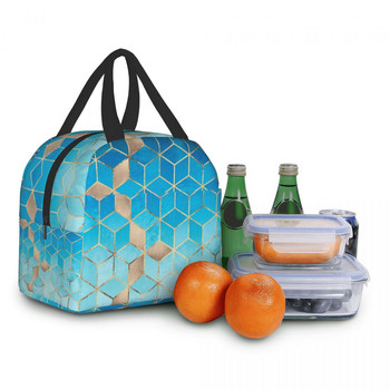 Luxury Abstract Cubes Γεωμετρικό μοτίβο με μόνωση μεσημεριανό τσαντάκι για γυναίκες Φορητές τσάντες ταξιδίου Bento Box Thermal Cooler
