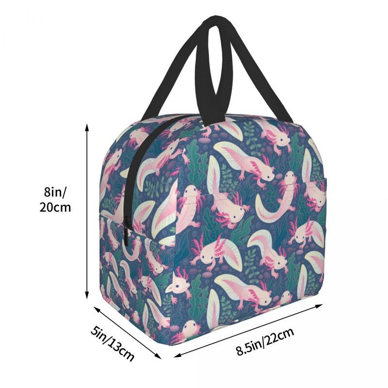 Сладка чанта за обяд Axolotls за жени, деца, училищни деца Охладител за храна Топлоизолирана кутия за обяд Преносима чанта за къмпинг, пътуване, пикник