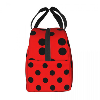 Κόκκινα και μαύρα πουά Θερμομόνωση τσάντα μεσημεριανού μοτίβο πασχαλίτσες Φορητή τσάντα μεσημεριανού για παιδιά Σχολικό πολυλειτουργικό κουτί φαγητού