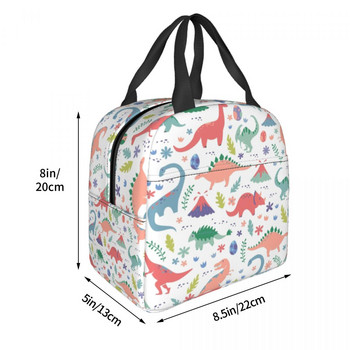 Cartoon Dinosaur Print Θερμομονωμένη τσάντα μεσημεριανού γεύματος Γυναικεία φορητή τσάντα γεύματος για υπαίθριο κάμπινγκ Ταξίδι Πολυλειτουργικό Κουτί τροφίμων