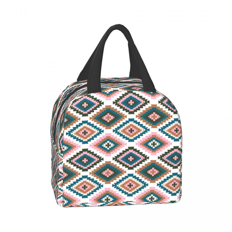 Geantă de prânz izolată cu imprimare etnică etnică Bohemia Geantă termică reutilizabilă Cutie de prânz tribală persană pentru școală, femei, copii